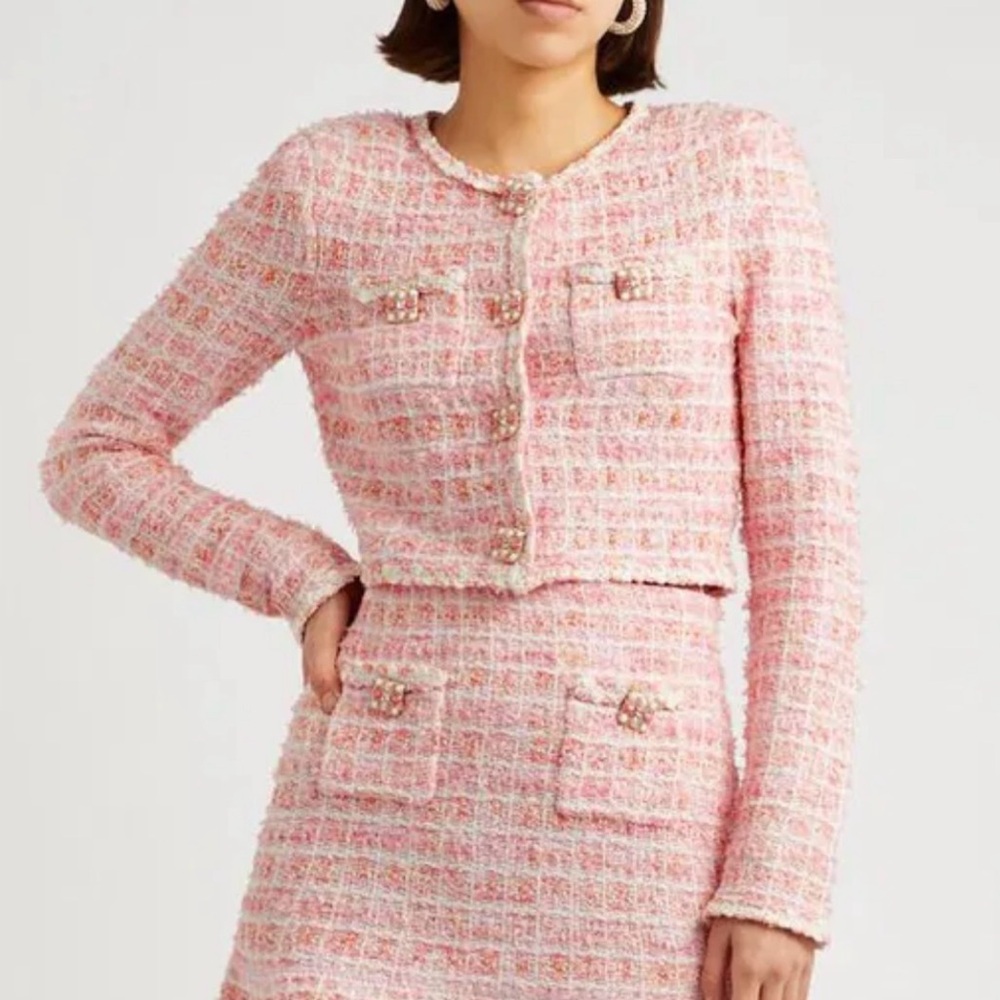 Self Portrait Pink Tweed Boucle Jacket